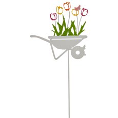 Metallstecker Schubkarre mit Blumen, 11x34cm, weiß
