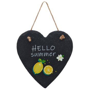 Slate heart hanger with lemons & lettering, 22x20cm, black