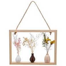 Holzrahmen, Hänger mit 3 Väschen & Trockenblumen, 23x3,5x18cm, natur