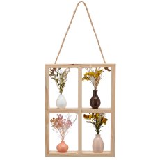Holzrahmen, Hänger mit 4 Väschen & Trockenblumen, 16x3x22cm, natur
