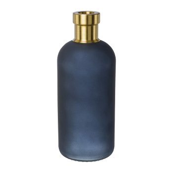 Glass Bottle with Metal Frame Matt, 11x11x27cm, Dark Blue