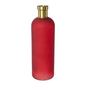 Glas Flasche m.Metallfassung matt, 11x11x34cm, rot