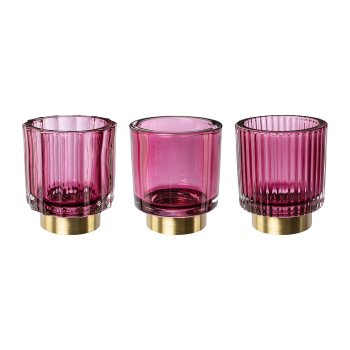 Glass Tea Light 3 assorted/Box Golden Base, 7,8x8,5cm, Purple, Lepuro Single Item