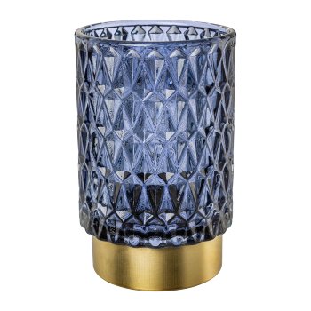 Glas Windlicht m.Metallfuß 3fa.so., GRACIA, 8,5x8,5x13cm, petrol