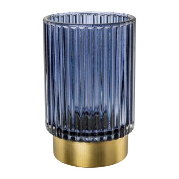 Glas Windlicht m.Metallfuß 3fa.so., GRACIA, 8,5x8,5x13cm, petrol