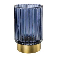 Glas Windlicht m.Metallfuß 3fa.so., GRACIA, 8,5x8,5x13cm, petrol