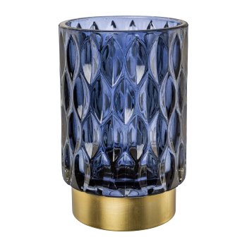Glas Windlicht m.Metallfuß 3fa.so., GRACIA, 8,5x8,5x13cm, petrol