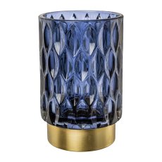 Glas Windlicht m.Metallfuß 3fa.so., GRACIA, 8,5x8,5x13cm, petrol