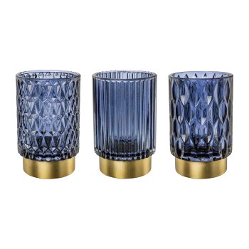 Glas Windlicht m.Metallfuß 3fa.so., GRACIA, 8,5x8,5x13cm, petrol