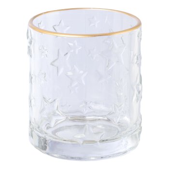 Glass lantern star motif w.gold rim, 7,2x8cm, clear