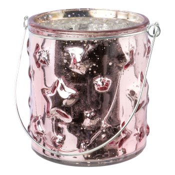 Glass lantern w.star motif w.handle, 6,3x9,7cm, pink