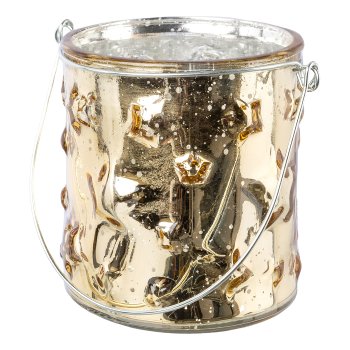 Glass lantern with star motif with handle, 6,3x9,7cm, gold