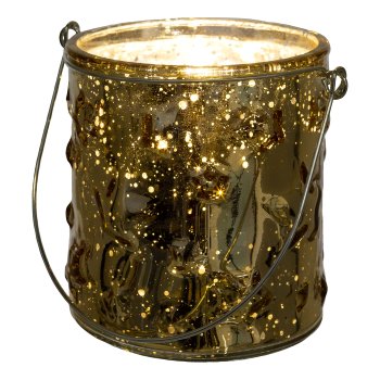 Glass lantern with star motif with handle, 6,3x9,7cm, gold