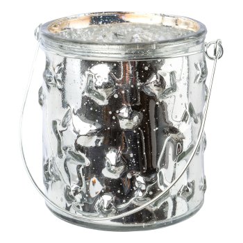 Glass lantern with star motif with handle, 6,3x9,7cm, silver