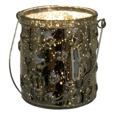 Glass lantern with star motif with handle, 6,3x9,7cm, silver