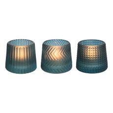 Glass tealight 3 assorted TILBURG, 7x8,2x8,2cm, petrol