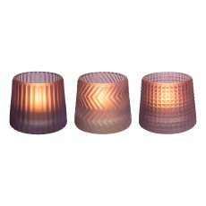 Glass tealight 3 assorted TILBURG, 7x8,2x8,2cm, purple