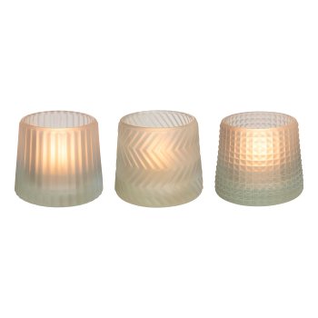 Glass tealight 3 assorted TILBURG, 7x8,2x8,2cm, gray