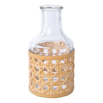 Glass bottle with rattan cover, 13x7cm, natural