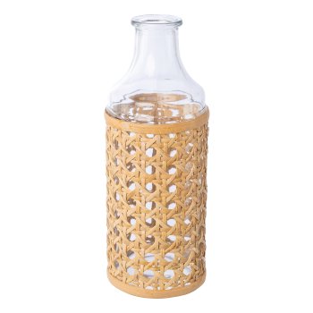 Glass bottle with rattan cover, 19x7cm, natural