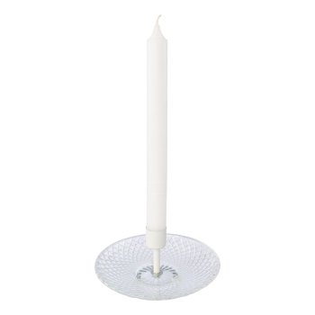 Glass candle holder w.saucer, 6.5x15x15cm, white, 1pcs.