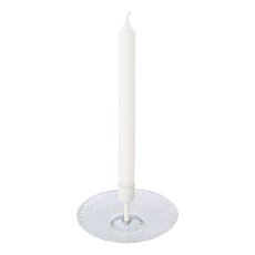 Glass candle holder w.saucer, 6.5x15x15cm, white, 1pcs.