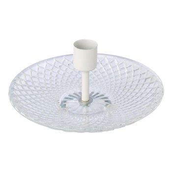 Glass candle holder w.saucer, 6.5x15x15cm, white, 1pcs.