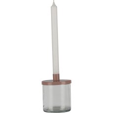 Glass w.metal top candle holder CANDELA, 12,5x10x10cm, sandstone