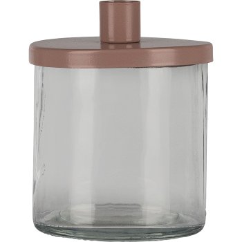 Glass w.metal top candle holder CANDELA, 12,5x10x10cm, sandstone