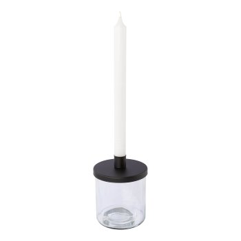 Glass w.metal top candle holder CANDELA, 12.5x10x10cm, black