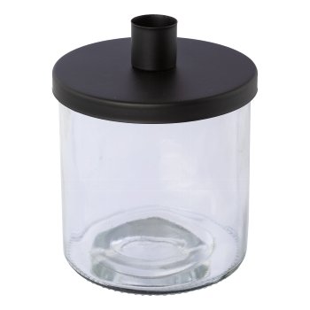 Glass w.metal top candle holder CANDELA, 12.5x10x10cm, black