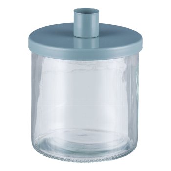 Glas m.Metallaufsatz Kerzenhalter CANDELA, 12,5x10x10cm, wolkenblau