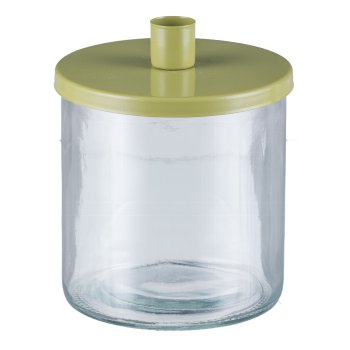 Glass w.metal top candle holder CANDELA, 14,5x12x12cm, khaki
