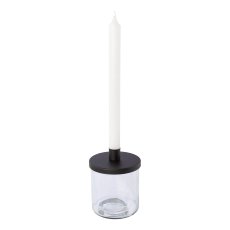 Glass w.metal top candle holder CANDELA, 14.5x12x12cm, black