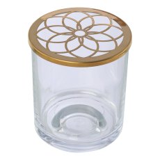 Glass w.metal top flower holder FLORIS, 8x7,5x7,5cm, gold packed in a LEPURO window