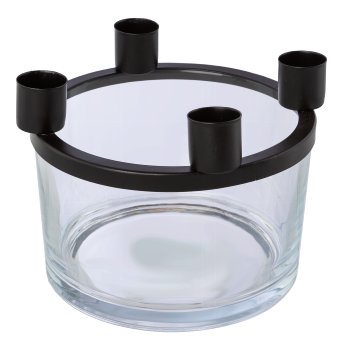 Glass w.metal top 4pcs candle holder CANDELA, 10,5x15x15cm, black