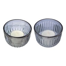 Glass tealight Luster finish 2 assorted BILBAO, 5x8x8cm, gray
