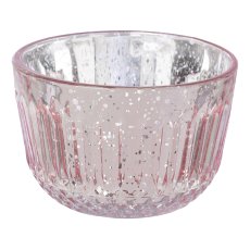 Glass tealight silver finish 2 assorted BILBAO, 5x8x8cm, pink