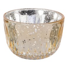Glass tealight silver finish 2 assorted BILBAO, 5x8x8cm, gold