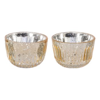 Glass tealight silver finish 2 assorted BILBAO, 5x8x8cm, gold