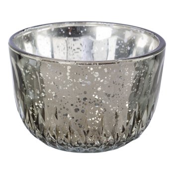 Glas Teelicht silver finish 2fa.so. BILBAO, 5x8x8cm, grau