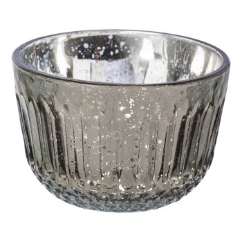 Glas Teelicht silver finish 2fa.so. BILBAO, 5x8x8cm, grau
