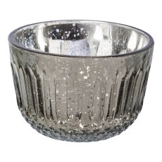 Glas Teelicht silver finish 2fa.so. BILBAO, 5x8x8cm, grau