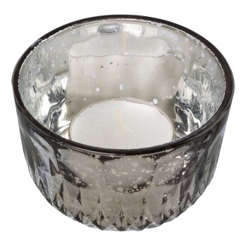 Glas Teelicht silver finish 2fa.so. BILBAO, 5x8x8cm, grau
