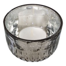 Glas Teelicht silver finish 2fa.so. BILBAO, 5x8x8cm, grau