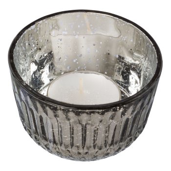 Glas Teelicht silver finish 2fa.so. BILBAO, 5x8x8cm, grau