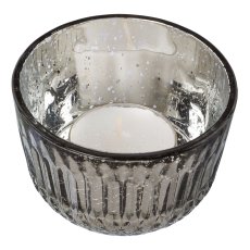 Glas Teelicht silver finish 2fa.so. BILBAO, 5x8x8cm, grau