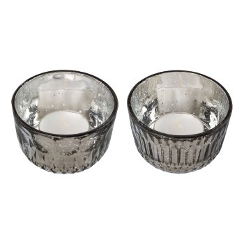 Glas Teelicht silver finish 2fa.so. BILBAO, 5x8x8cm, grau