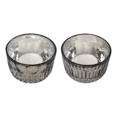 Glas Teelicht silver finish 2fa.so. BILBAO, 5x8x8cm, grau