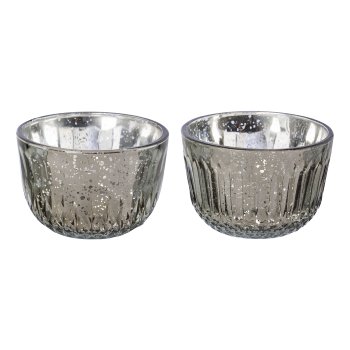 Glas Teelicht silver finish 2fa.so. BILBAO, 5x8x8cm, grau